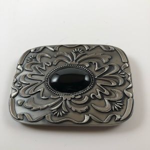 Brushed Silver and Black stone belt buckle